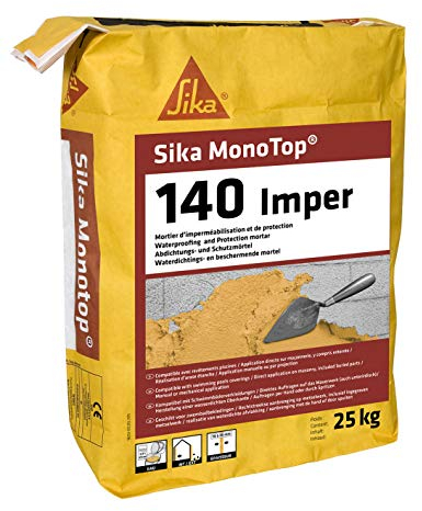 SIKA - Enduit d'imperméabilisation des piscines et des murs - Sika Monotop 140 Imper Gris - Intérieur et Extérieur - Application manuelle ou par projection - Epaisseur jusqu'à 30mm - 25kg