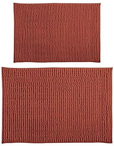MSV Chenille Badvorleger Set 2 teilig 40x60 cm + 60x90 cm Hochflor Badvorleger Terracotta Rot