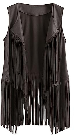 Yurosiay Chaleco de Ante Sintético para Mujer con Flecos Estilo Étnico Cárdigan con Flecos Chaleco con Flecos para Mujer Vaquero Vintage Chaleco sin Mangas con Flecos Chaleco Largo de Motociclista