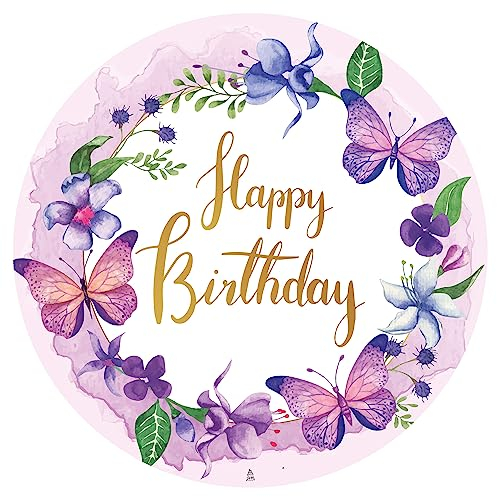 J&M DECO Décoration Gâteau Happy Birthday - Décoration gâteau crème - Les Pétales pour Gâteau - Décorations Comestibles Rond 20 cm - Décoration Papier Comestible - Décoration Gâteau Anniversaire