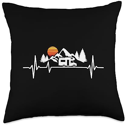 RV Motorhome Accessories Gifts for Campers Camping Heartbeat RV Caravan Motorhome Throw Pillow, 18x18, Multicolor