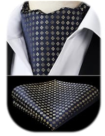 HISDERN Ascot Uomo Blu Pois Foulard e Fazzoletto Elegante Seta Blu e Pochette da Matrimonio Festa Classico Ascots Set