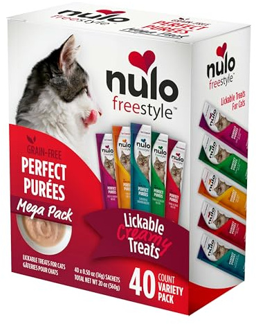 Nulo Freestyle Lickable Cat Treats - Perfect Purées Variety Pack, Squeezable Grain-Free Wet Cat Food Topper, High Moisture for Hydration, 40 x 0.5oz