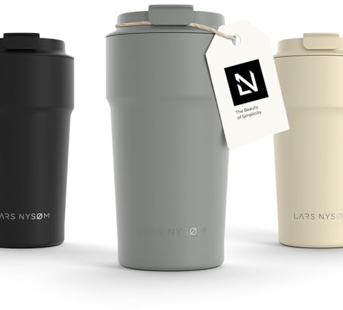 LARS NYSØM Thermo Kaffeebecher to go 500ml | Travel Mug 0,5 Liter mit Isolierung | Auslaufsicherer Edelstahl Thermobecher für Kaffee und Tee unterwegs | Teebecher (Ash Gray, 500ml)