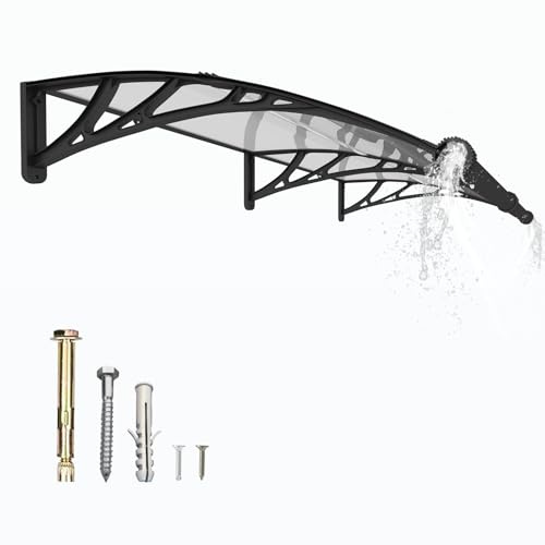 GUANSU-CN Auvent de Porte d'entrée, 200x80 cm Toit Marquise Extérieur en Polycarbonate, Abri Anti-Pluie et Anti-UV pour Terrasse & Balcon