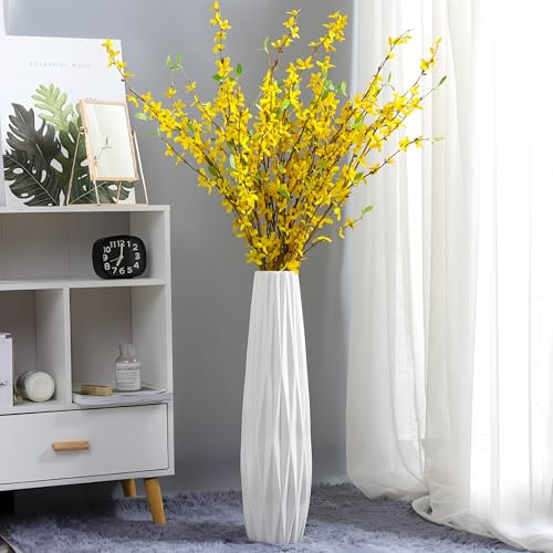 JIDOFUE Vaso da pavimento in ceramica bianca alto 45 cm – Vaso decorativo grande per tavolo, scaffale, soggiorno – Porta fiori per fiori secchi – Design semplice