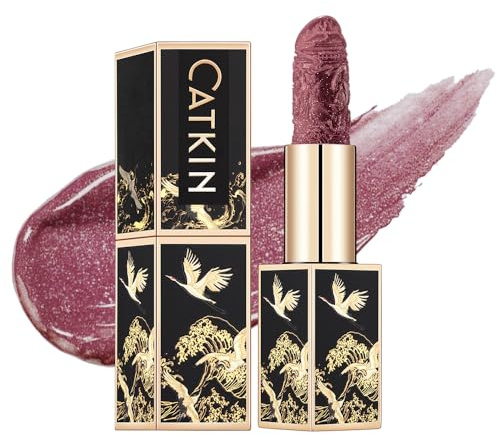 CATKIN Lippenstift Semi-Matt Finish, Nudetöne, Schimmernder mit Glänzender Oberfläche, Farbintensität Langanhaltend Pflegender Lippen-Stift, Naturkosmetik Vegane Formel, Paraben Free, 3.2g
