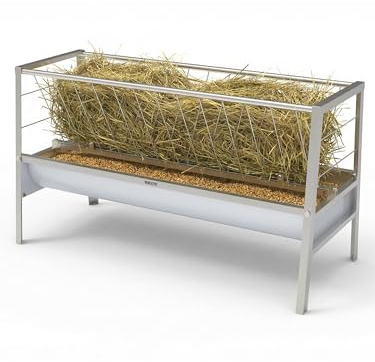 YOEXTO Livestock Feeder 90 Gallon, 5-Feet Long Pasture Hay Feeder with Deeper Feeding Pan & Moveable Livestock Feeder, 2-in-1 Hay & Grain Feeder for Goats, Sheeps, Horses (Galvanize)