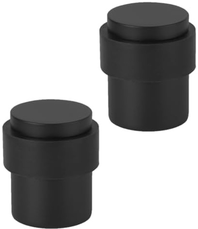 HANDLEZONE® 2 Pack Floor Mounted Door Stop 30mm x 40mm, Collared with Rubber Buffer Stopper, Concealed Fixing - Black Matt