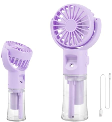Fangehong Handventilator, Mini Ventilator USB Wiederaufladbar, 4 Windgeschwindigkeiten, 4-12 Std. Laufzeit, 20 ml tragbarer Handventilator mit Wassersprühnebel für Reisen, Heimbüro, Outdoor