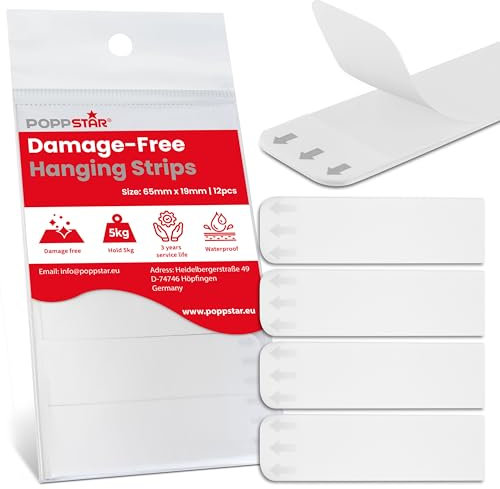 POPPSTAR Montagestreifen doppelseitig wasserfest (65mm x 19mm) Extra starke Klebestreifen für Dusche, Bad, Küche (selbstklebend, ablösbar ohne Spuren, 12 Stück)