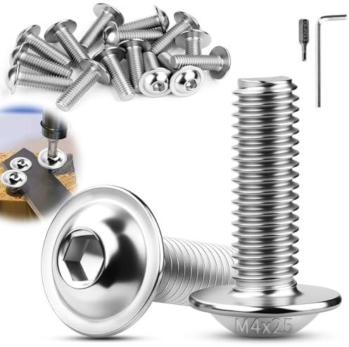 TXXATX M4x25 mm Linsenkopfschrauben Edelstahl 50 Stück Flachkopfschrauben M4 Innensechskant ISO 7380-2 Schrauben mit Flansch A2 V2A Metrisch Vollgewinde für Möbelherstellung Fahrzeugstrukturen