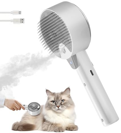 Cepillo Gato Vapor 4-In-1 Antiestático Peine de Masaje para Gatos Cepillo Vapor Quitapelo para Mascotas Gatos Perros Pelos Cortos y Largos para Desenredar Nudos y Eliminar Sueltos Pelos(Gris)