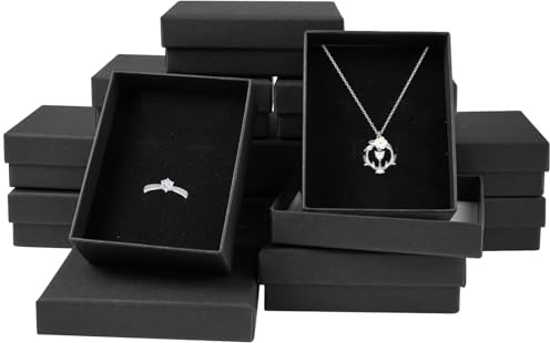 12 stycken smycken presentask liten, 9 x 7 x 3 cm rektangel smycke presentlådor svart med lock, smyckeskrin i svart kartong för örhängen, halsband, armband, ring, presentförpackningar