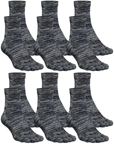 Fourluoo 6 Pairs Women Toe Socks Cotton Crew Breathable Socks with Toes for Women Men Athletic Running (Gray Texture,5-9)