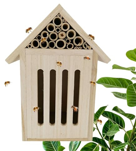Hotel de insectos para – Madera natural de tamaño mediano | Hoteles colgantes | Caseta de madera Apis para refugio de polinizadores, soporte para jardín, hábitat y almacenamiento