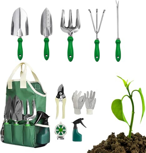 Juego de Herramientas de Jardinería - Equipo Resistentes - Juego De Herramientas De Jardín De 11 Piezas,para Hombres Mujeres Madres Principiantes Jardineros Patio Césped Plantas Árboles