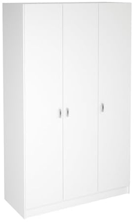 Meyvaser.com Ecommerce Company Armario Dormitorio 3 Puertas Blanco Liso | 200 x 128,2 x 52 cm | Barra para Colgar + Estantes | Puertas Batientes | FSC | Fabricado en España