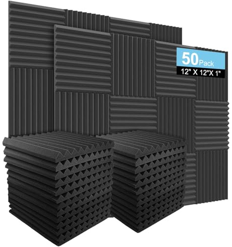 50 Pack Acoustic Panels Soundproof Studio Foam for Walls Sound Absorbing Panels Sound Insulation Wedge for Studio, 30 X 30 X 2.5cm (Black)