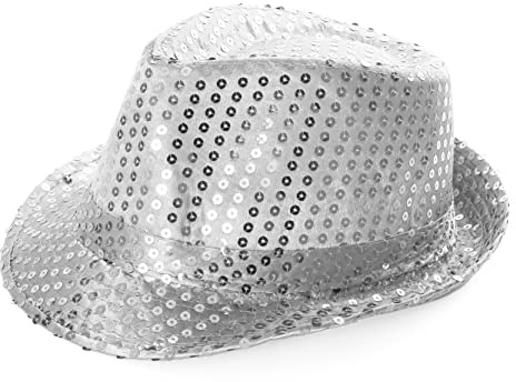 TRILBY Hatt SILVER SEQUIN FEDORA-hatt 1920-talet GANGSTER FANCY KLÄNNING DANS SHOW UNISEX TILLBEHÖR MÄN ELLER DAMER - (SILVER - FÖRPACKNING)