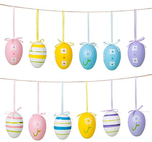 Naler 12 Pezzi Uova di Pasqua Colorate da Appendere, Decorazioni Pasquali in Plastica per Albero di Pasqua, Ornamenti Dipinti Fai-da-te per Casa e Regali per Bambini, Ciondoli Creativi per Feste