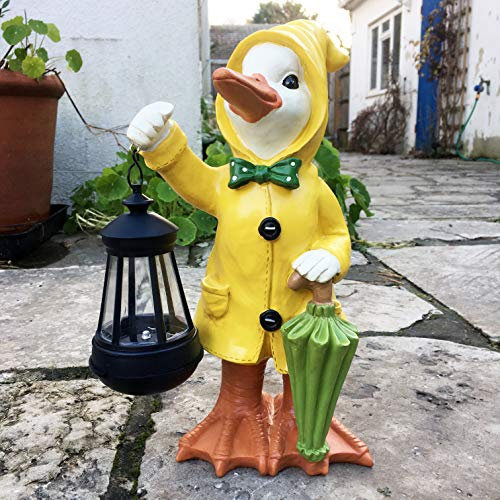 Resin 30 cm Dally Duck with Solar Powered Lantern and Umbrella Garden Ornament