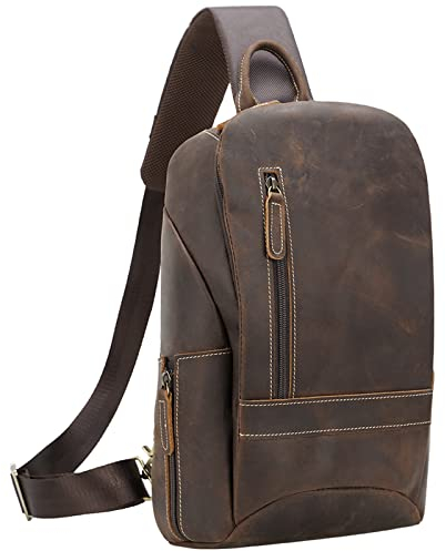 TIDING Brusttasche Herren Klein Leder Crossbody Schultertasche Sling Bag Umhängetasche Anti-Diebstahl Taschen für Outdoor, Camping, Reisen