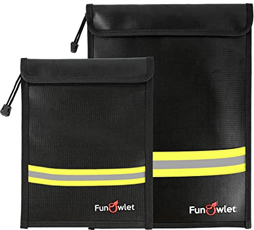 Fireproof Waterproof Money Document Bag - 2 Pack Safe Upgraded Zipper Bags, Fire & Water Resistant Storage Organizer Pouch for A4 A5 Documents Holder,File,Cash,Jewelry,Passport,Tablet,Laptop (Black)