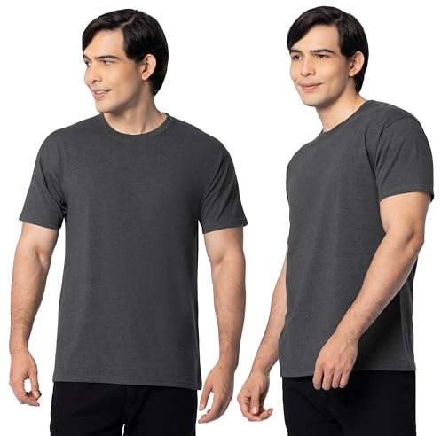 Fruit of the Loom Men's Eversoft Cotton T-Shirts (S-4XL), Crew-2 Pack-Black Heather, Large