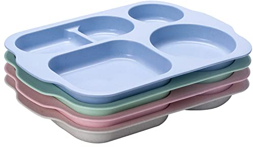 Menüteller 4 PCS teller mit unterteilung für Kinder und Erwachsene,Unzerbrechliche Geteilter Teller 30cm,Unbreakable Divided Portion Plates Divided Tray with 5 Compartments Healthy PP Plate for Adults