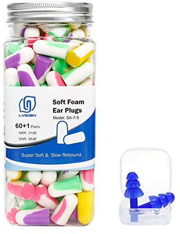LYSIAN Soft Foam Ear Plugs for Sleeping, 60 Pairs, 38dB SNR, Multicolor