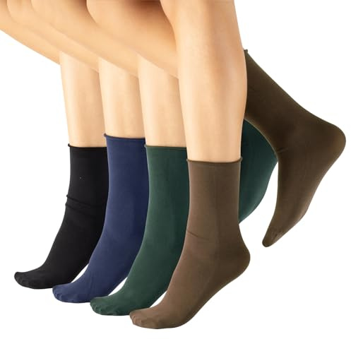 CALZITALY 4 Paia di Calze in Cotone senza Bordo Elastico | Nero, Blu | 100 DEN | Made in Italy (Taglia unica, Portwine + Verde Bosco + Navy + Nero)