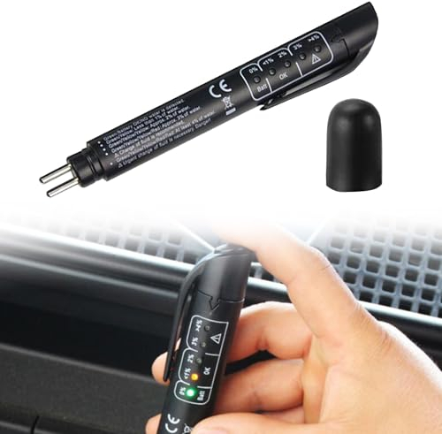 BAOSROY Bremsflüssigkeitstester,Bremsflüssigkeit Tester,Bremsflüssigkeitstester Auto,Bremsflüssigkeitsprüfer,Bremsflüssigkeit Tester Auto,Bremsöltester,mit 5 LED Anzeige für DOT3,DOT4,DOT5,Schwarz