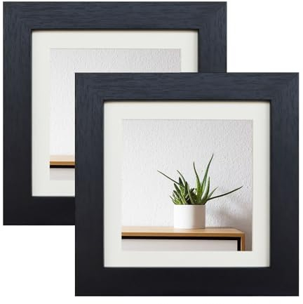 Bilderrahmen, 12,7 x 12,7 cm, schwarz, MDF, quadratisch, mit Passepartout oder 12,7 x 12,7 cm ohne Passepartout, 2 Stück, mit Acrylglas für Wandmontage und Schreibtischplatte