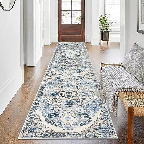 Enyhom Runner Rug for Entryway, 60 x 240 cm Non-slip Washable Hallway Carpet Runner Low Pile Kitchen Runner Area Rug Absorbent Dirt Trapper Barrier Mat for Entrance Bedroom Living Room