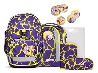 ergobag pack set Zaino scolastico ergonomico e flessibile, 6 pezzi, per la prima elementare SuperpowerBear - Lilla