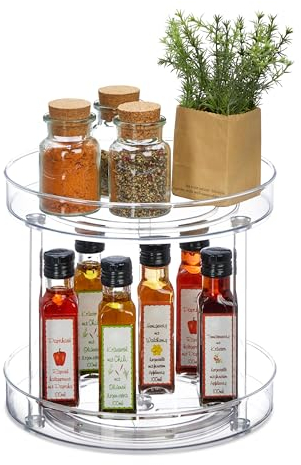 Relaxdays Organizador Giratorio 2 Niveles, Ø 27 cm, Estantería Rotatoria Nevera, Cosméticos y Especias, Transparente