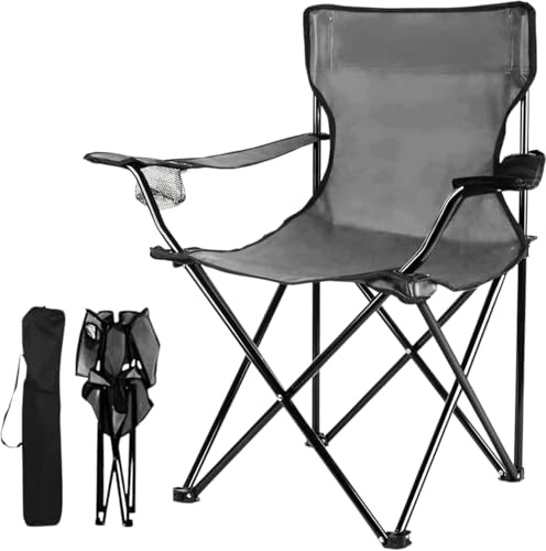 TIENDA EURASIA - Silla Plegable de Camping - Estructura de Acero Resistente y Asiento de Lona Impermeable - Incluye Funda para Transportar con Asa - Color Gris - 50 x 50 x 80 cm (Gris)