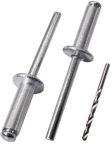 SKIR'CO (50 Stück) Aluminium Blindnieten 6,0 x 20 mm Stahldorn Popnieten Kuppelkopf DIN 7337 Nieten Bohrer inklusive