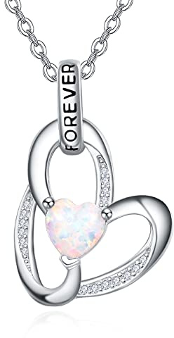 TANGPOET Pochen Opal Halskette Liebesherz Halskette für 925 Sterling Silber Herz Für immer Schmuck Geschenke für sie Freundin Mädchen Mama