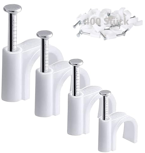 400 Stück Kabelnagelclips Weiß, 4 Größen (4mm 6mm 8mm 10mm) Langlebige Rundnägel Kabelklemmen, Kabelsäuberungsclips Stifte Kabelnägel für Ethernet, elektrische Kabel, Steckdosenleiste Wandmontage