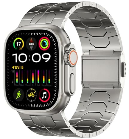 VeveXiao Kompatibel med Apple Watch Ultra/Ultra 2 länkarmband 49 mm 45 mm 44 mm 42 mm, rostfritt stål magnetiskt lås ersättningsarmband för iWatch serie 9 8 7 6 5 4 SE 3 2 1 rem