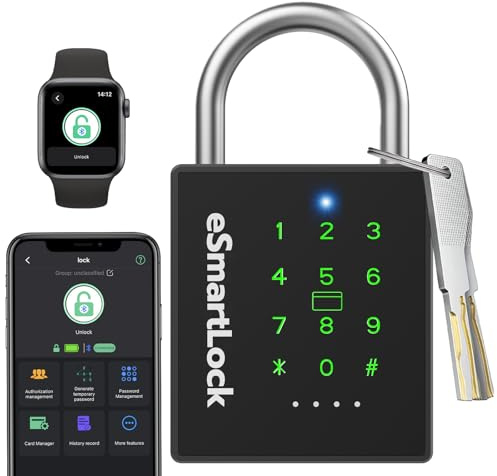 Cadenas à combinaison avec code numérique et clé NFC, RFID, eLinkSmart résistant aux intempéries, pour casier, portail, clôture, 1 000 utilisateurs de l'application, téléphones portables ou iOS Watch