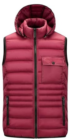 SRZYMJ Weste Herren Wein Dicke Weste Herren Damen Thermo Fleece Arbeitsweste Stehkragen Laufweste Reißverschluss Fleeceweste mit Tasche Vintage Anglerweste Winter Vest Radfahren Gilet Puffer Weste