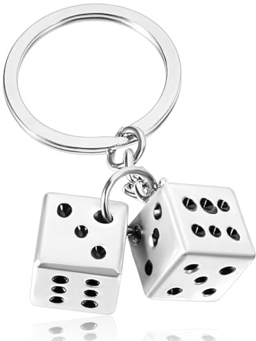 Mabor Dice nyckelring silver metall tärning nyckelring med svarta prickar snygg och lyckoväska berlock för nycklar väskor och daglig användning hållbar mångsidig accessoar för män kvinnor