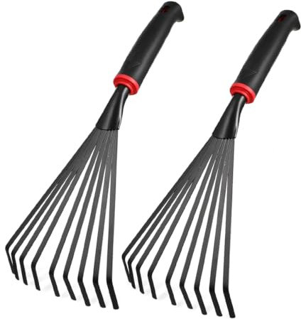 2PCS 16 9 Root Handheld Mini Garden Rakes Ergonomic Grip Short Hand Grass Rake Comfort Durable Control Professional Hand Tools Small Rake Multi for Gardening Soil Loosening Leaf Removal