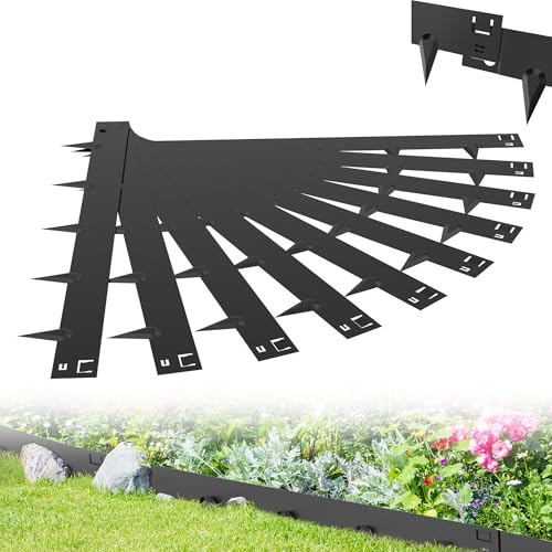 XMTECH Rabattkant metall, 106 x 16 cm, flexibel, rabattkant och rabattkant av stålplåt, 10 stycken (10 m), svart klippkant, trädgårdsrabatt begränsning