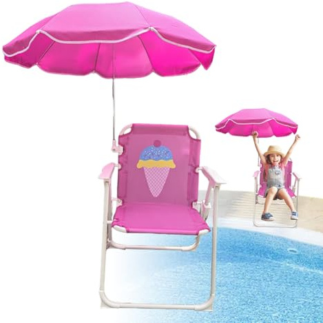 Generico Chaise de plage avec parasol, chaise pliante de plage avec parasol pour extérieur, base stable résistante aux voyages, jardin, piscine de pique-nique en plein air
