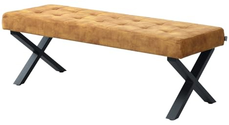 B&D home Banc Dolce - Banc de salle à manger rembourré - 140 cm - Pour salle à manger, garde-robe, cuisine - Design industriel moderne - Jaune