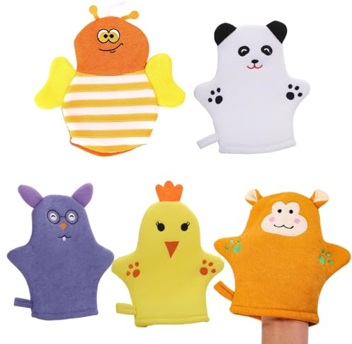 Yulokdwi Guantes Para El Baño,Herramienta Corporal Ergonómica Antideslizante 5 Piezas,Manoplas Para El Baño Y La Ducha - Para Bebé Niño Niña y Adulto Cuerpo y Hogar en Interiores